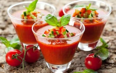 Gazpacho is a cold soup made from raw vegetables typically tomatoes cucumbers green peppers onions and garlic