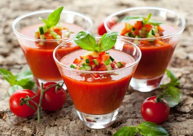 Gazpacho is a cold soup made from raw vegetables typically tomatoes cucumbers green peppers onions and garlic