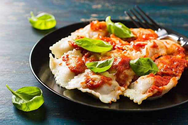 Ravioli is a type of filled pasta. It consists of two layers of thin pasta dough enclosing a filling that can range from meats to cheeses to vegetables